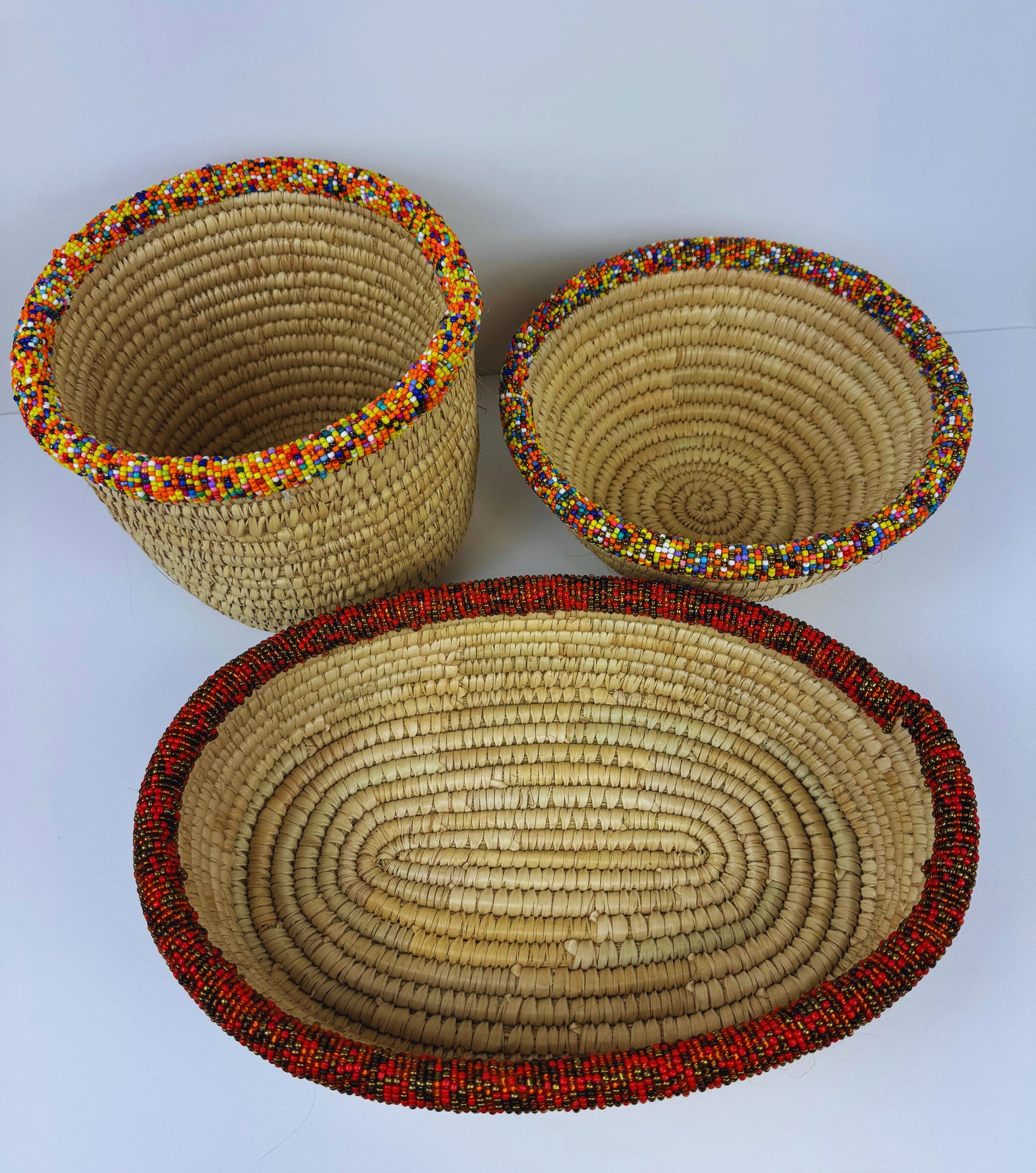 Handwoven beaded palm leaves basket ( Medium )