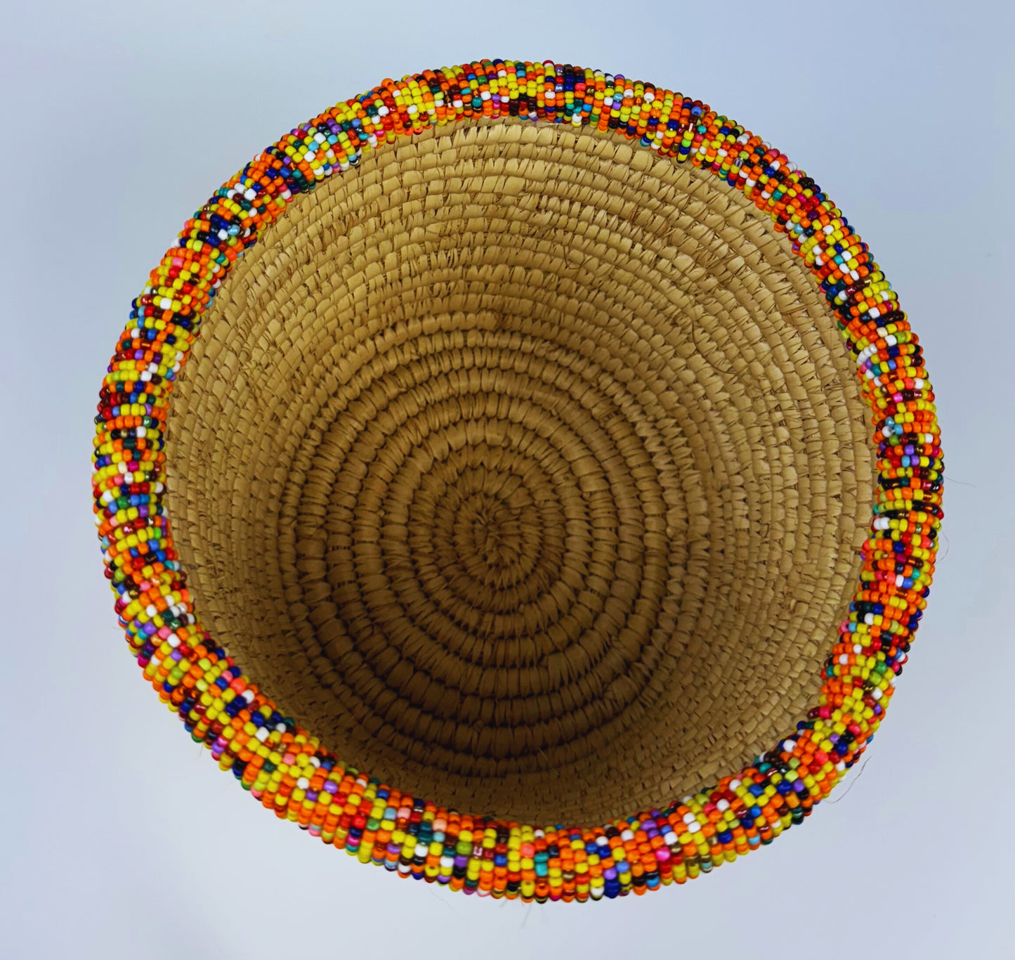 Deep Handwoven Beaded Palm Leaves Basket (Small)