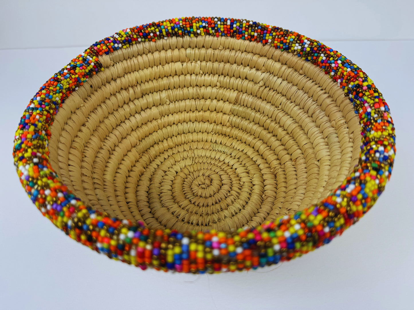 Handwoven beaded palm leaves basket ( Medium )
