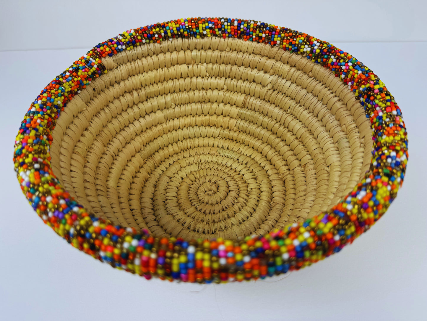 Handwoven beaded palm leaves basket ( Medium )