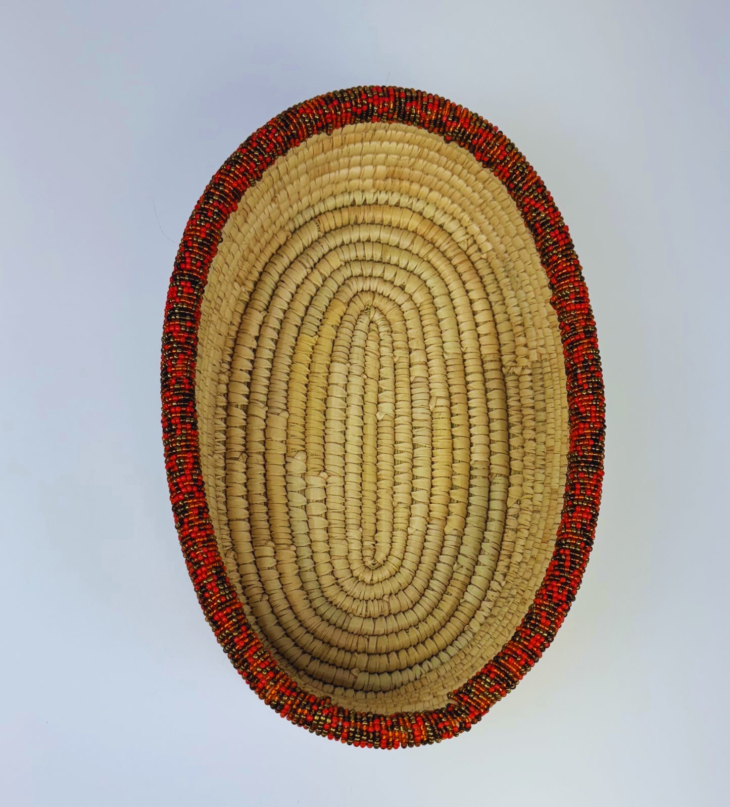 Oval Handwoven Beaded Palm Leaves Basket ( Large )