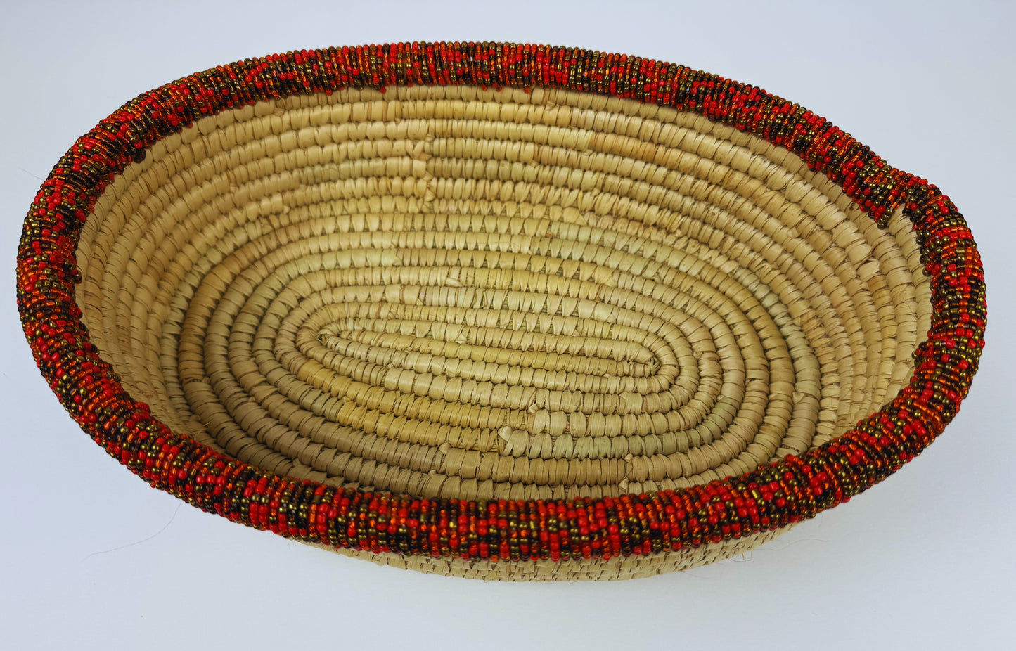 Oval Handwoven Beaded Palm Leaves Basket ( Large )