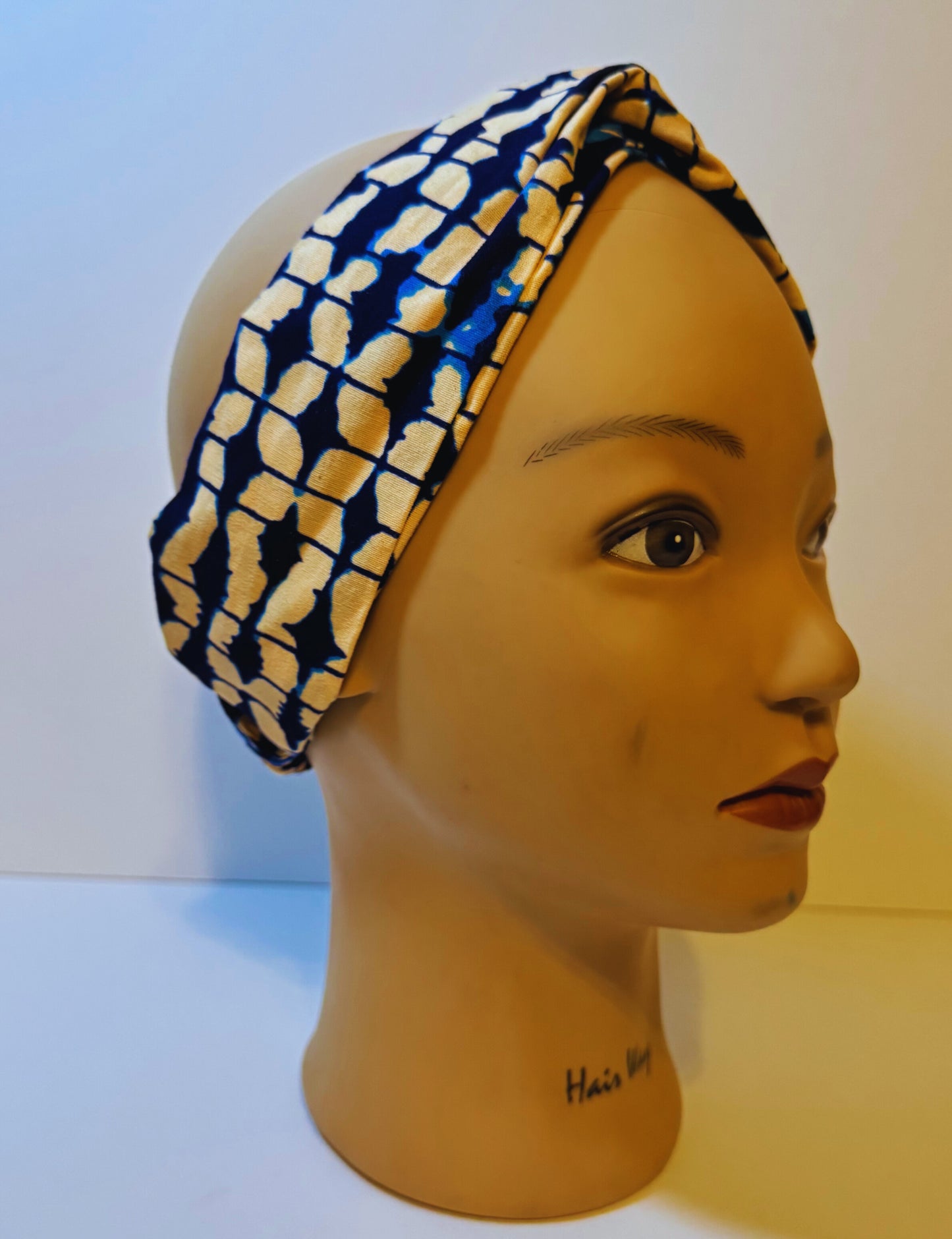 Afro headband blue batiki
