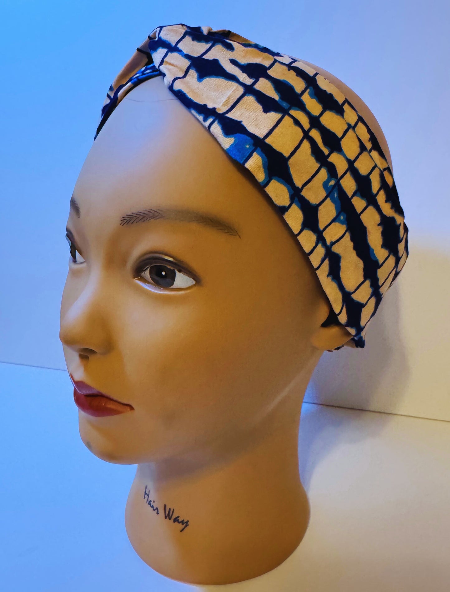 Afro headband blue batiki