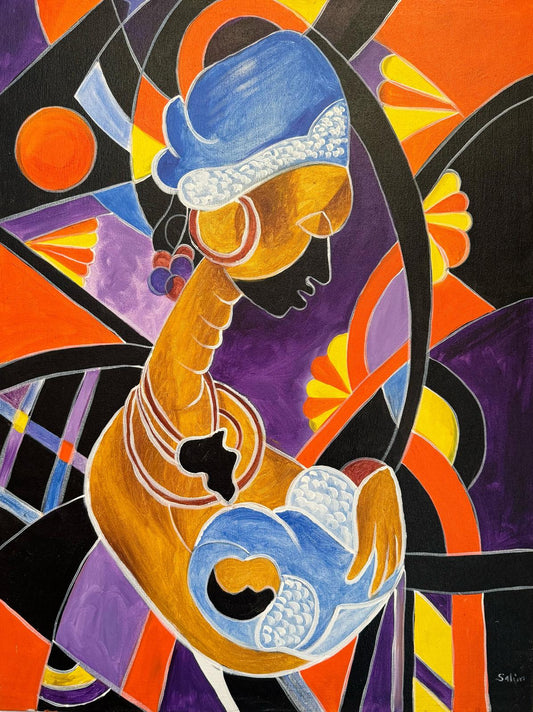 African woman carrying an infant