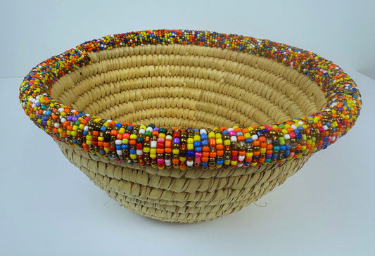 Handwoven beaded palm leaves basket ( Medium )