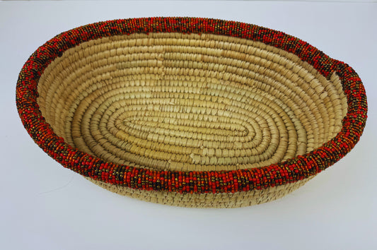 Oval Handwoven Beaded Palm Leaves Basket ( Large )